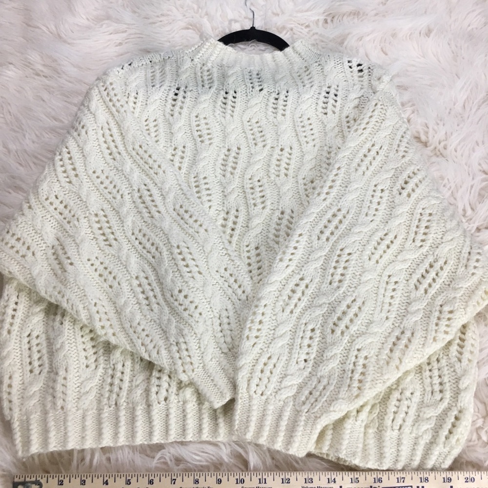 Vintage 90s Express Sweater | Cream Fisherman Knit Coastal Grandpa Chic - Picture 9 of 9
